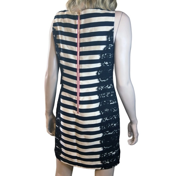 Eliza J Dress Rayon Blend Sheath Lace Lacy Stripes Scuba Sleeveless - Picture 6 of 15
